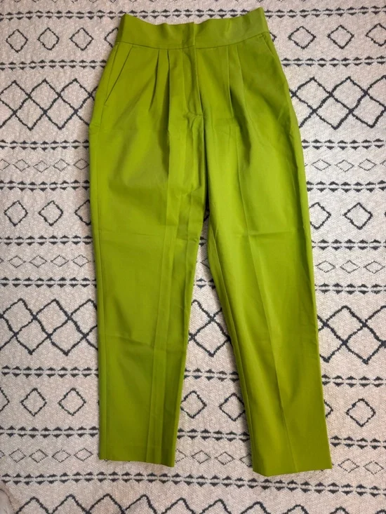 Liu Jo Lime Green Pleated High-Waist Trousers - Picture 1 of 5